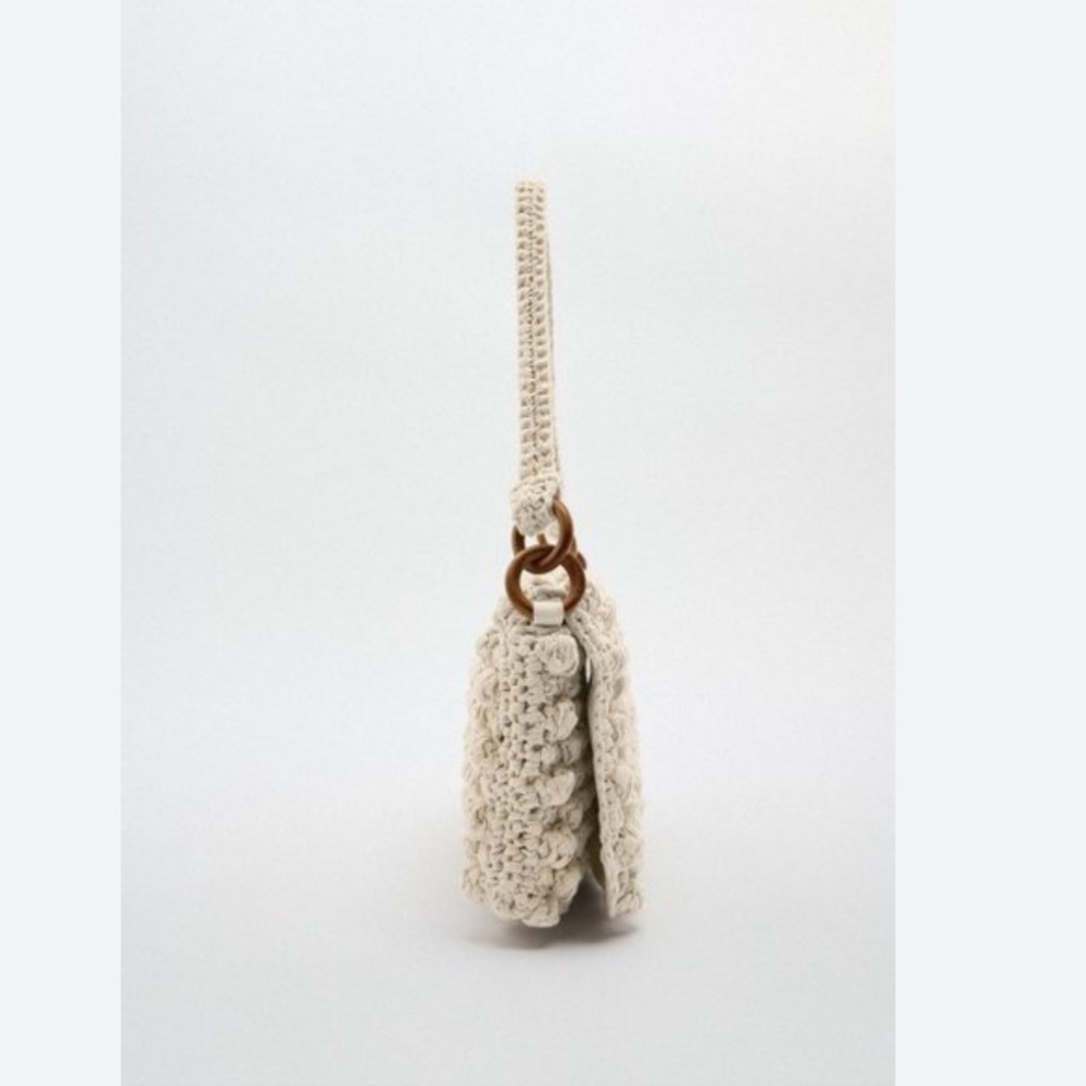 Zara NWOT woven crochet knit cream flap purse - Picture 3 of 6